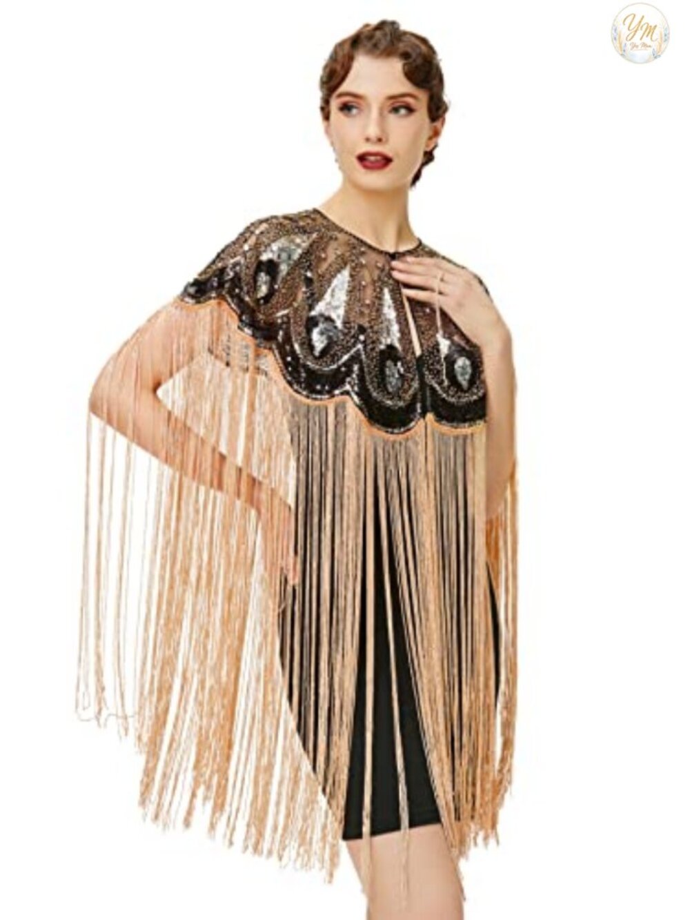 Fringed Sequin Beaded Evening Wrap Shawl Embroidered Cover Up